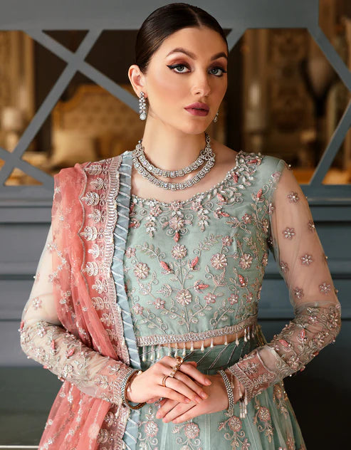 Embroidered Net Unstitched 3 Piece Suit