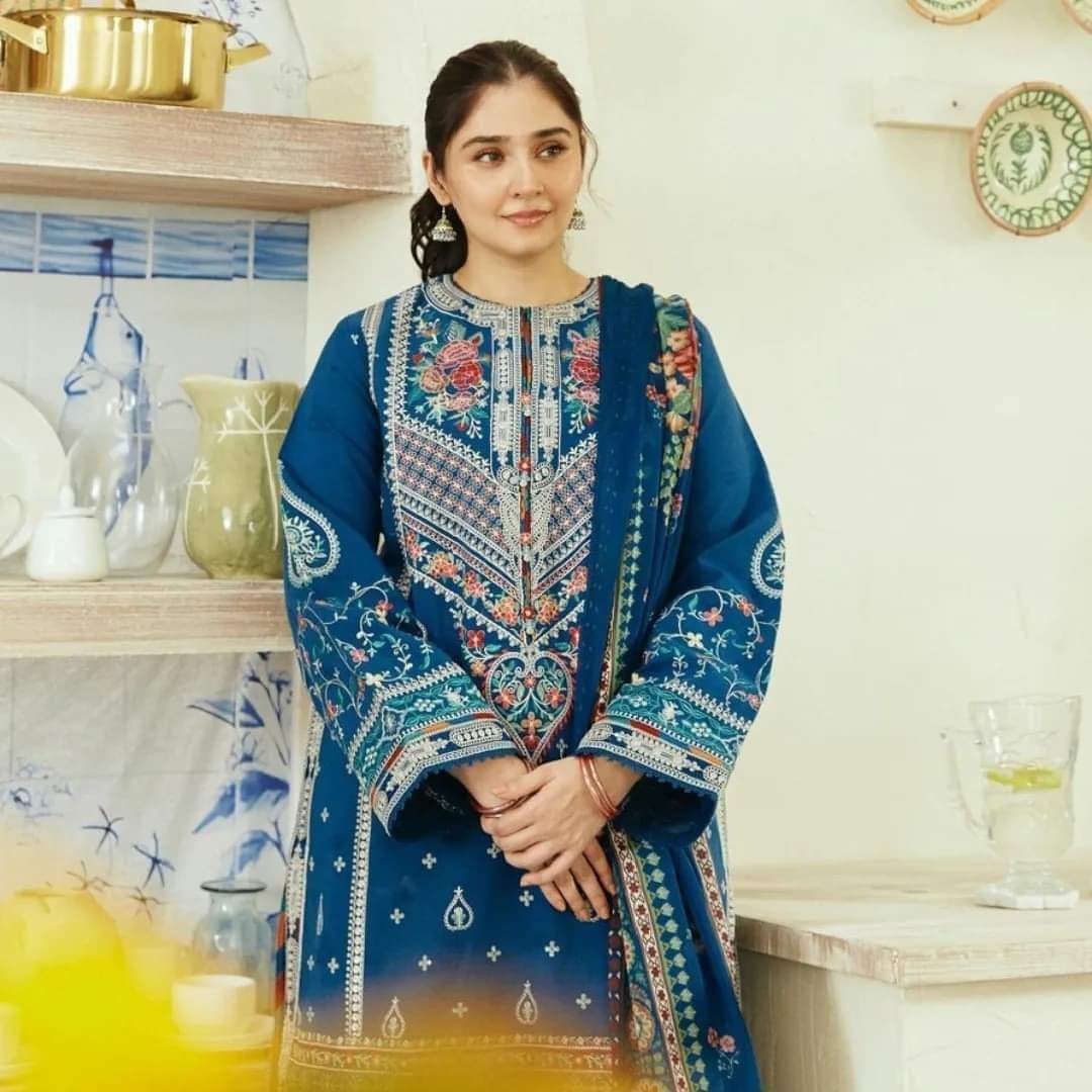 Unstitched Embroidered Lawn 3Pc Suit