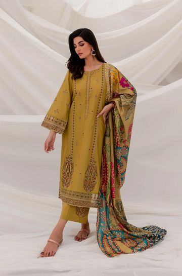 Unstitched Embroidered Lawn 3Pc Suit