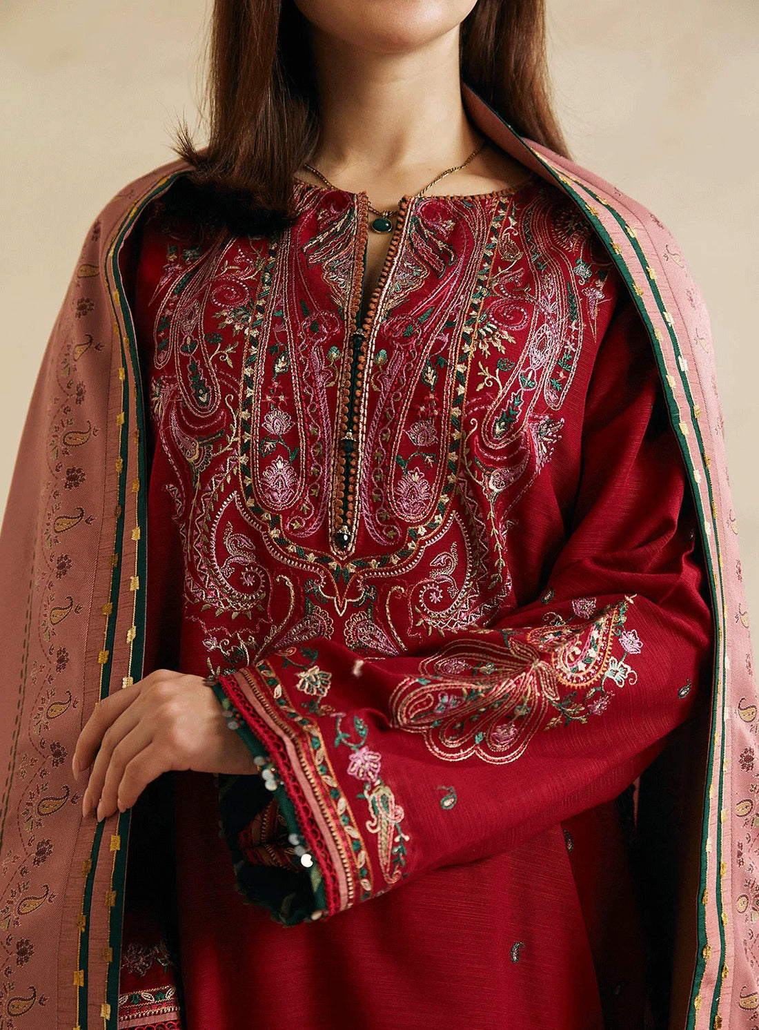Unstitched Embroidered Winter 3Pc Suit