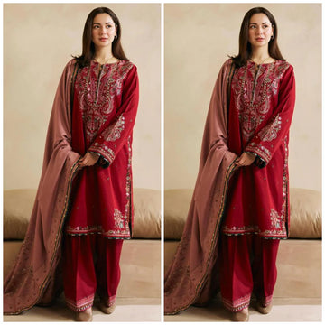 Unstitched Embroidered Lawn 3Pc Suit
