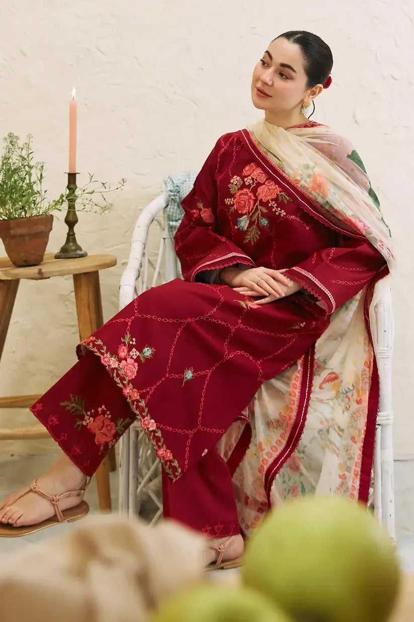 Unstitched Embroidered Lawn 3Pc Suit