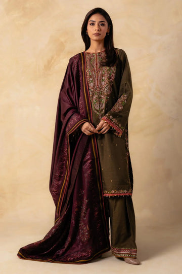 Unstitched Embroidered Winter 3Pc Suit