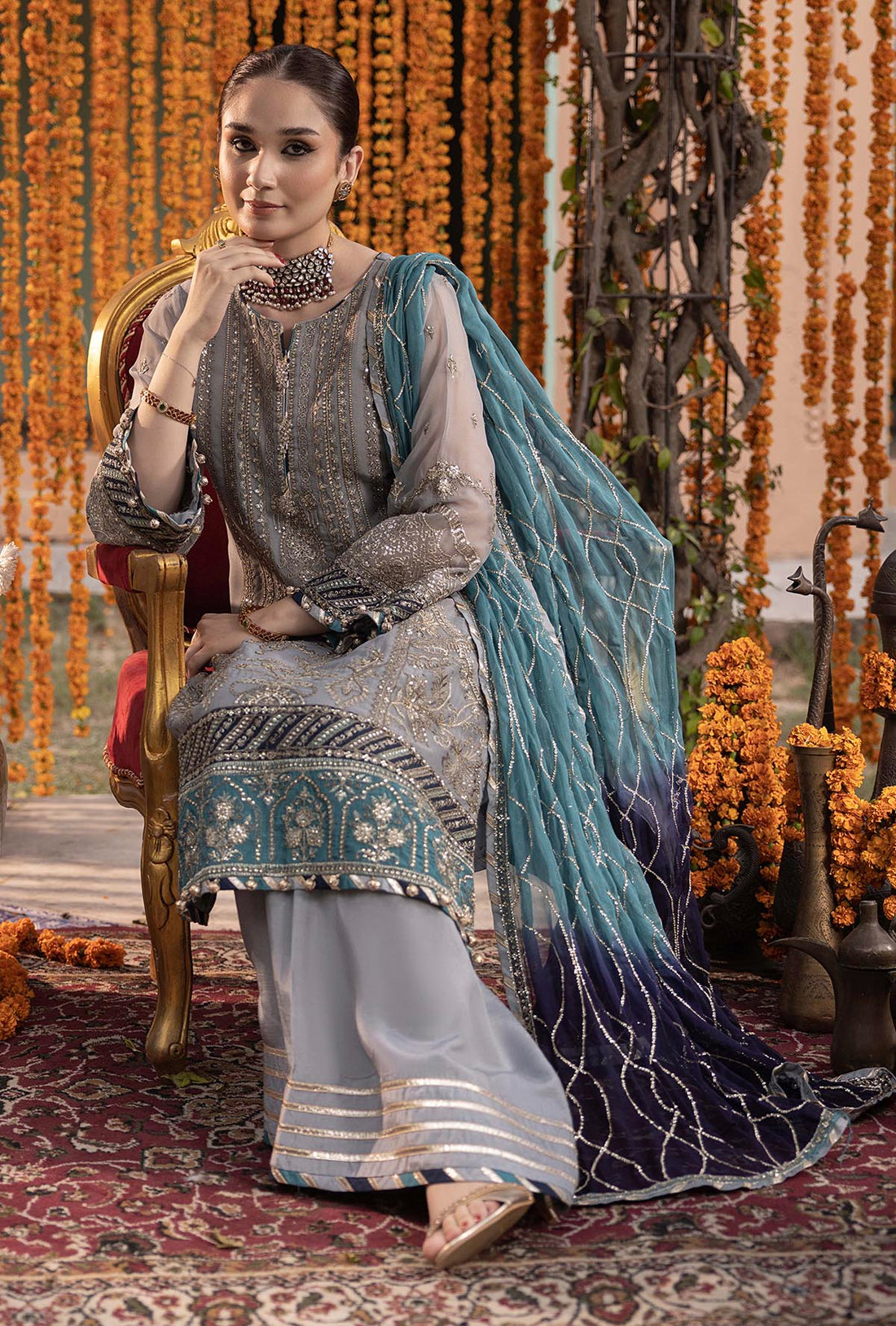 Adan Libas - Embroidered Chiffon 3 Piece Suit – Luxury Chiffon Party Wear-AN055
