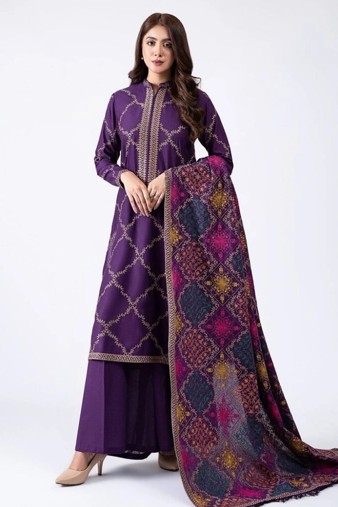 Unstitched Embroidered Winter 3Pc Suit