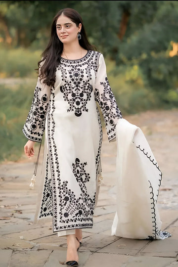 Unstitched Embroidered Lawn 3Pc Suit