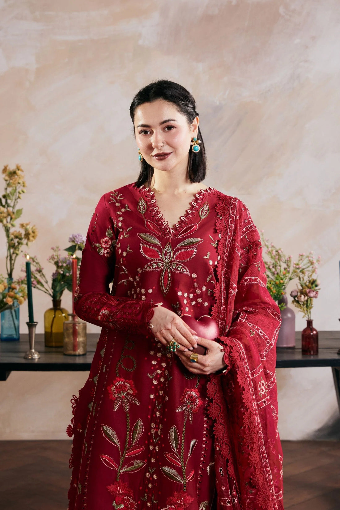 Maryam Hussain - Heavy Embroidered Pure Dhanak 3 Piece – Luxury Winter Wear 1002