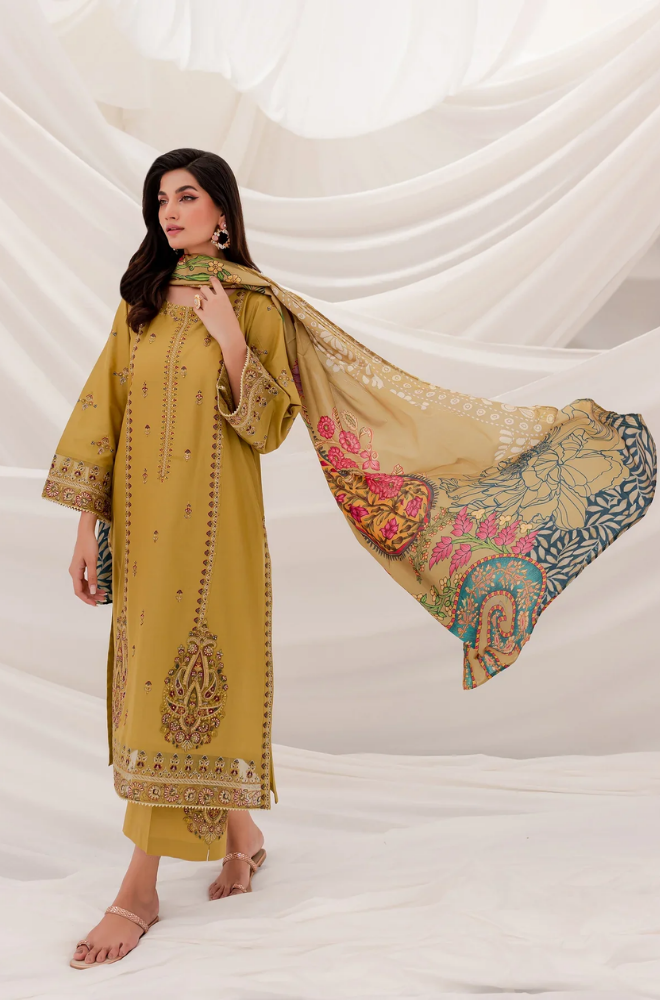 Unstitched Embroidered Lawn 3Pc Suit