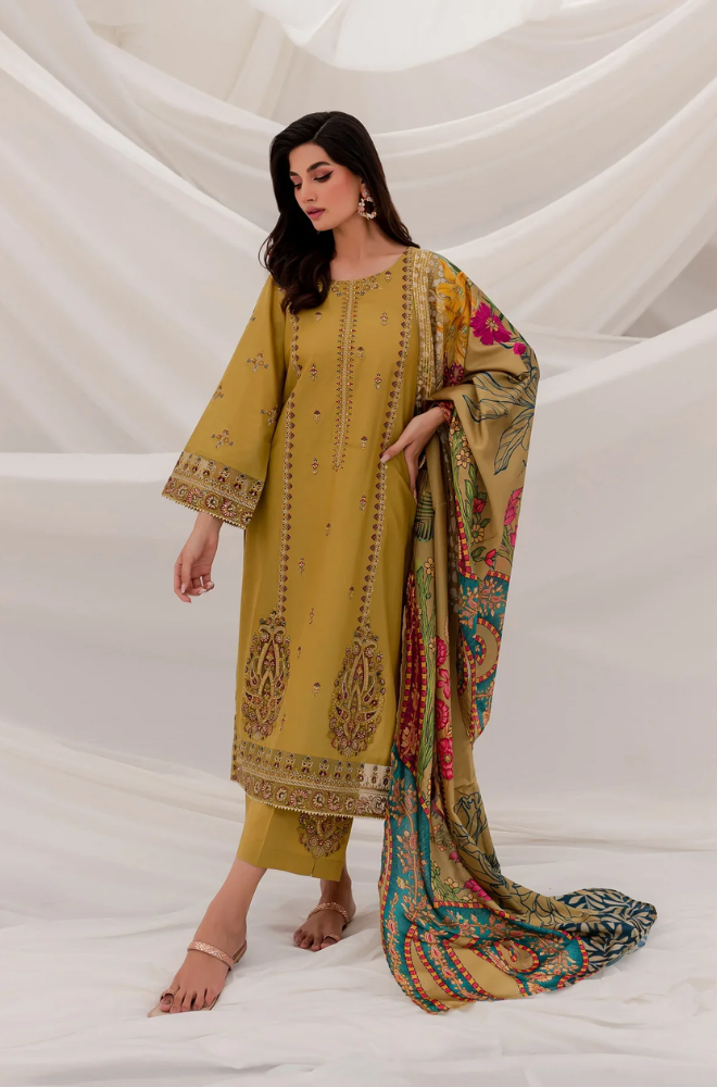 Unstitched Embroidered Lawn 3Pc Suit