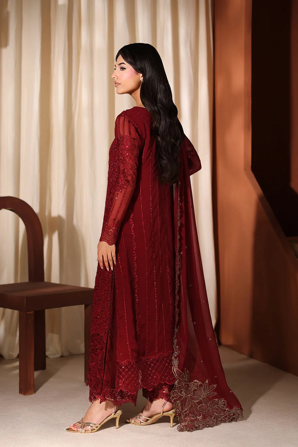 Azure - Embroidered Chiffon 3 Piece Suit – Luxury Chiffon Party Wear-AN053