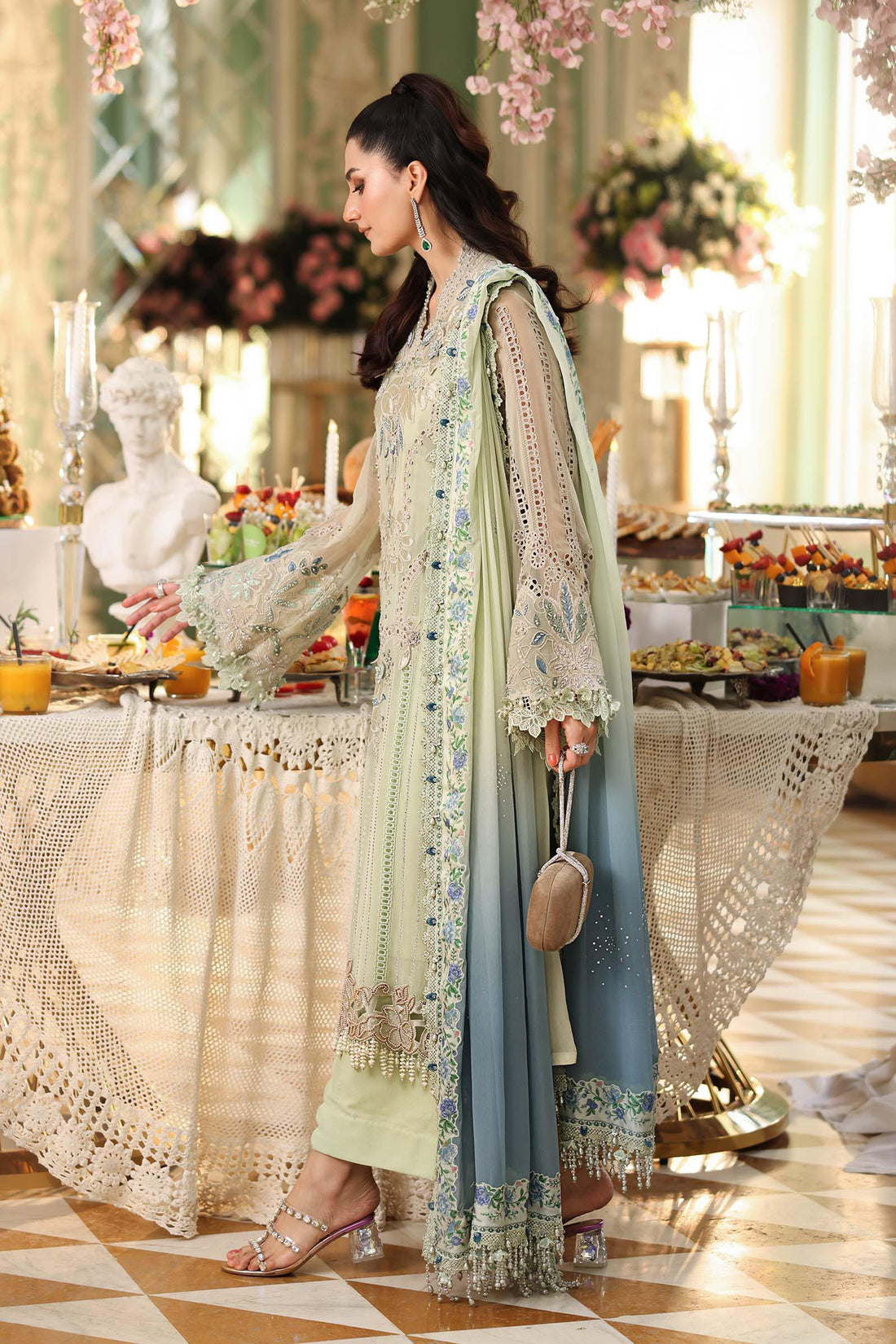 Maria B - Embroidered Chiffon 3 Piece Suit – Luxury Floral Chiffon Party Wear-AN052