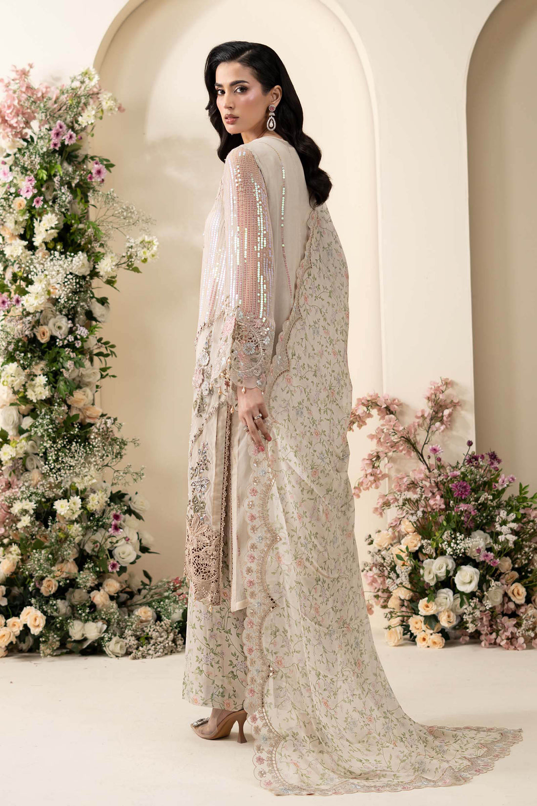 Maria B - Embroidered Chiffon 3 Piece Suit – Luxury Floral Chiffon Party Wear-AN051