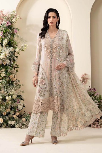 Maria B - Embroidered Chiffon 3 Piece Suit – Luxury Floral Chiffon Party Wear-AN051