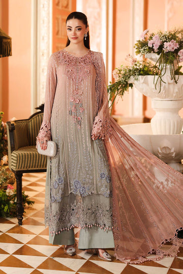 Maria B - Embroidered Chiffon 3 Piece Suit – Luxury Floral Chiffon Party Wear-AN0096