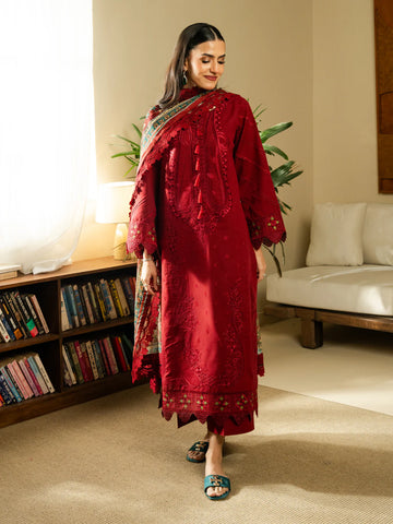 Unstitched Embroidered Lawn 3Pc Suit