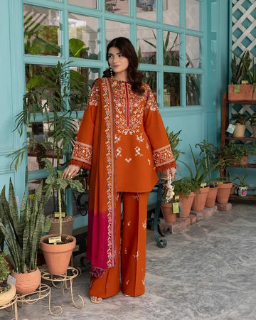 Batik - Heavy Embroidered Dhanak 3 Piece – Luxury Winter Wear 1030