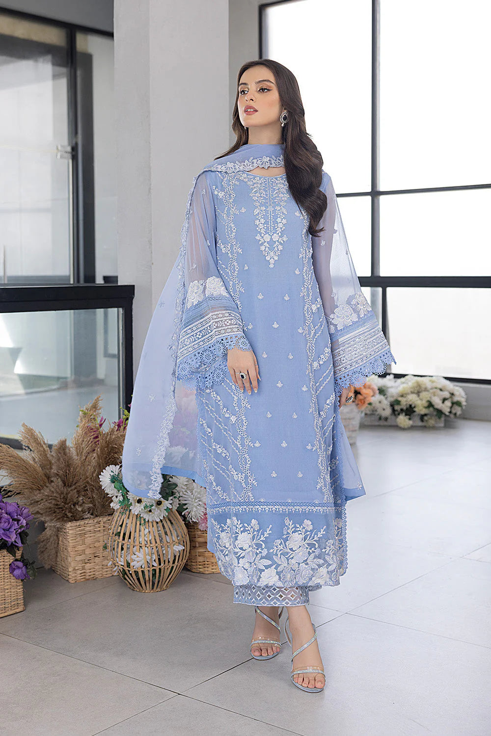 Unstitched Embroidered Lawn 3Pc Suit