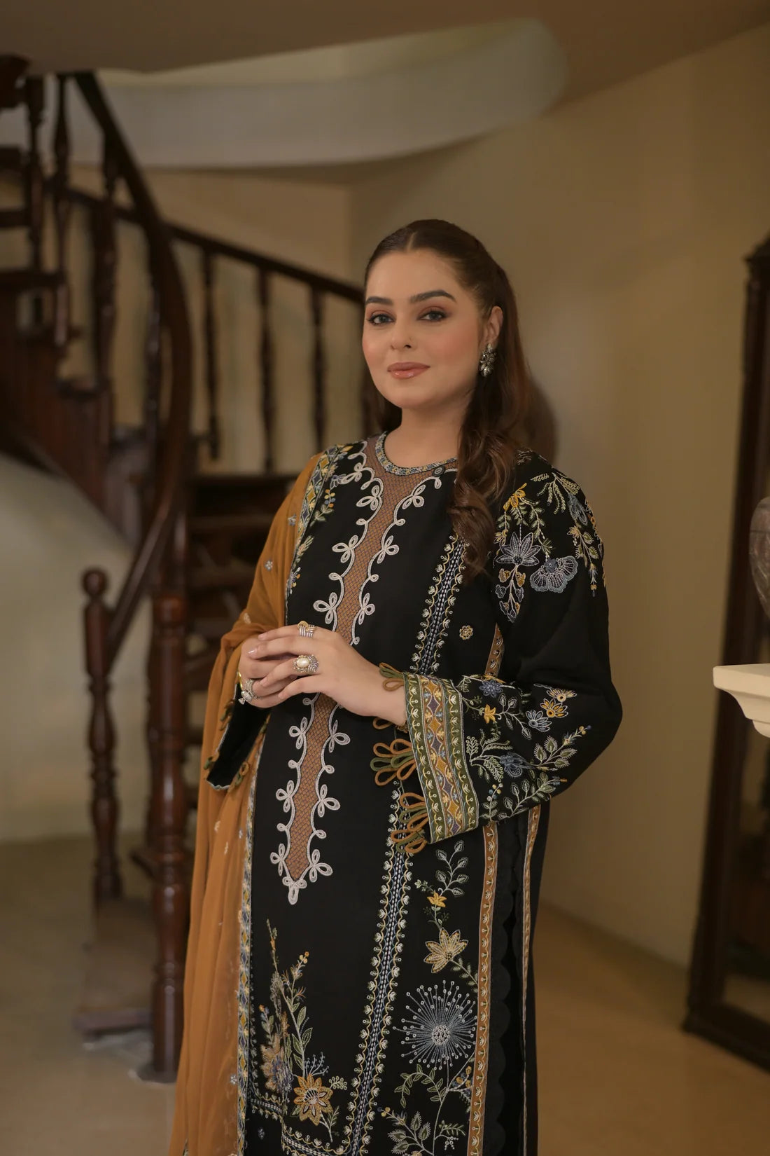 Aneela's - Heavy Embroidered Dhanak 3 Piece – Luxury Winter Wear 1049
