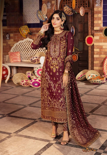 Asim Jofa - Embroidered Chiffon 3 Piece – Luxury Chiffon Party Wear-AN0082