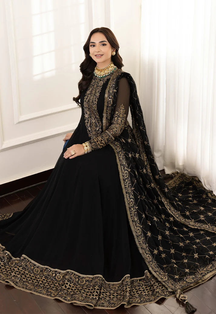 Asim Jofa - Black Elegance Embroidered Chiffon Maxi – Luxury Party Wear-AN0065