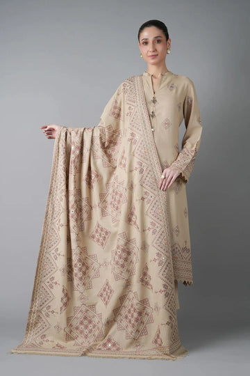 Bareeze - Heavy Embroidered Dhanak 3 Piece – Luxury Winter Wear 1035