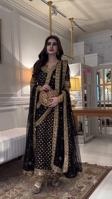 Haris Shakeel - Embroidered Chiffon 3 Piece – Luxury Chiffon Party Wear-AN0094B