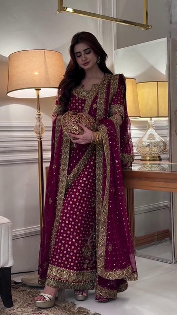 Haris Shakeel - Embroidered Chiffon 3 Piece – Luxury Chiffon Party Wear-AN0094