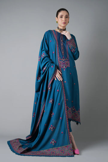 Bareeze - Heavy Embroidered Pure Dhanak 3 Piece – Luxury Winter Wear 1009
