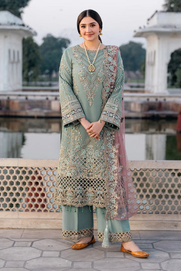 Imrozia - Pistachio Mist Embroidered Chiffon 3 Piece – Luxury Party Wear-AN0064