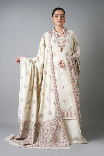 Bareeze - Heavy Embroidered Dhanak 3 Piece – Luxury Winter Wear 1032
