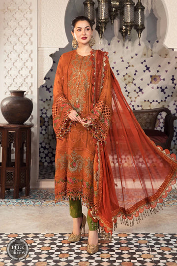 Maria B - Embroidered Chiffon 3 Piece Suit – Luxury Chiffon Party Wear-AN078