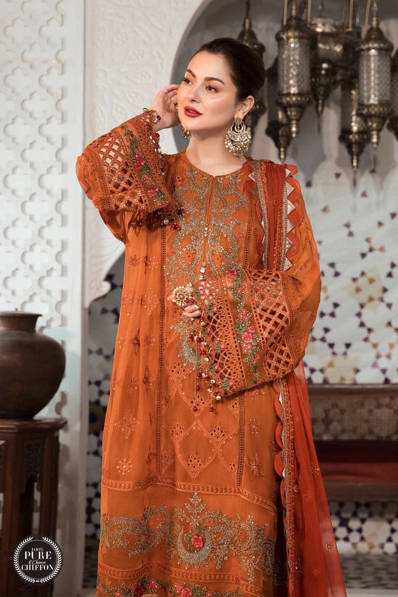 Maria B - Embroidered Chiffon 3 Piece Suit – Luxury Chiffon Party Wear-AN078