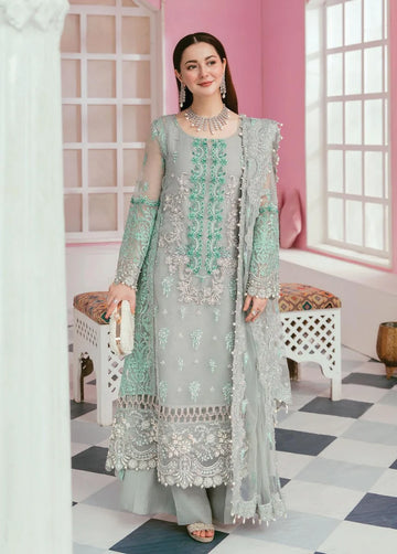 Elaf - Mint Sage Embroidered Organza 3 Piece – Luxury Party Wear-AN0061