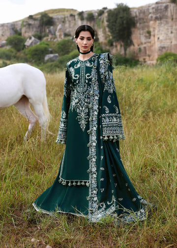 Hussain Rehar - Heavy Embroidered Pure Dhanak 3 Piece – Luxury Winter Wear 1001